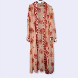 Fairycore Pink & Orange Floral Robe | Vintage Delicates | Size Large